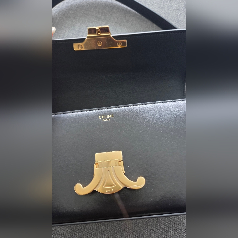 Celine Black Calfskin Leather Triomphe Claude Shoulder Bag - Picture 7 of 10